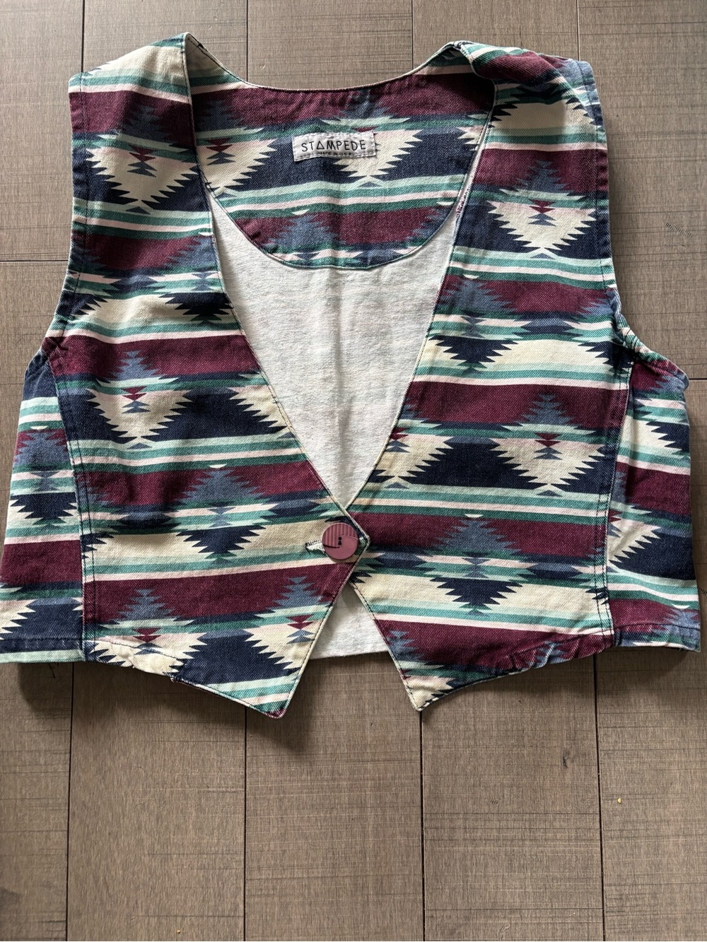4 for $30- Vintage Stampede Denim Vest Aztec Pattern & Adjustable Tie Up Back